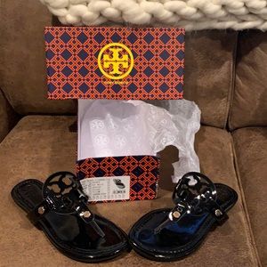 BRAND NEW, NEVER WORN! Black, patent leather Tory Burch Miller Sandals!
